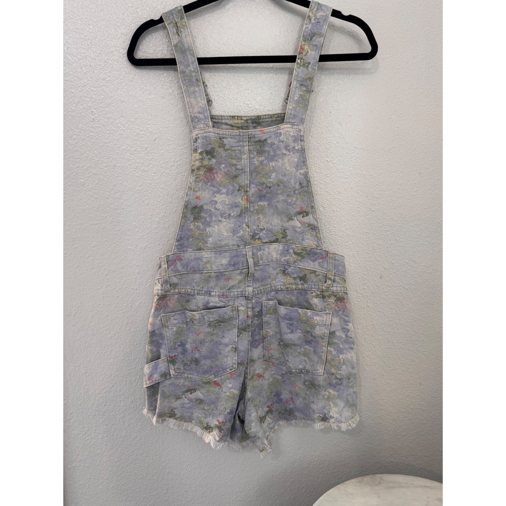 Anthropologie pilcro  denim shortalls abstract floral raw hem overall shorts 26 - Picture 2 of 8